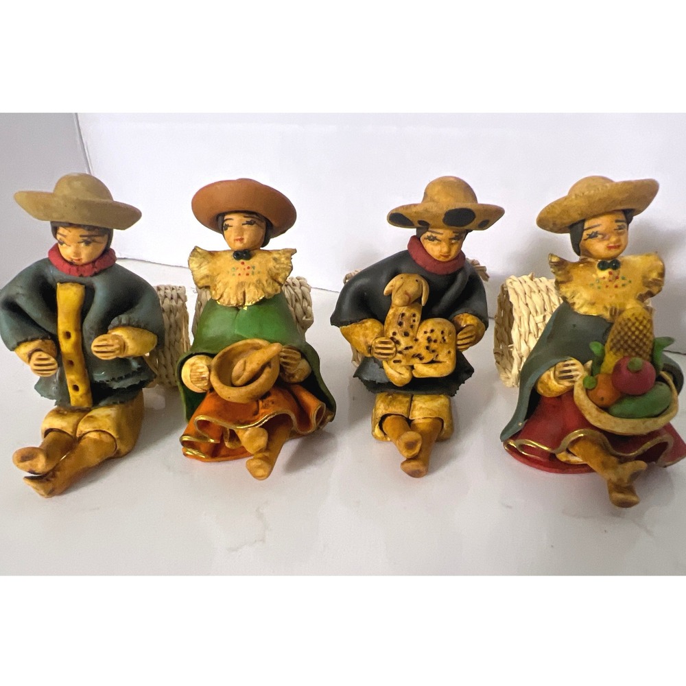 Vintage Folk Art Napkin Rings Set of 12 Hand Painted Andean Woven Straw Backs - Picture 11 of 11